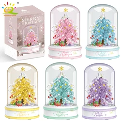 HUIQIBAO Ideas Christmas Tree Music Box Micro Building Blocks Pink Purple Blue Pine Tree Mini Bricks Xmas Gifts Toy for Children