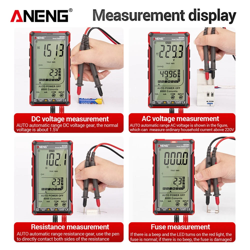 ANENG 622A cyfrowy multimetr 6000 liczy inteligentny multimetr z lampa laserowa czujnik napięcia wielofunkcyjnym narzędzie elektryczne