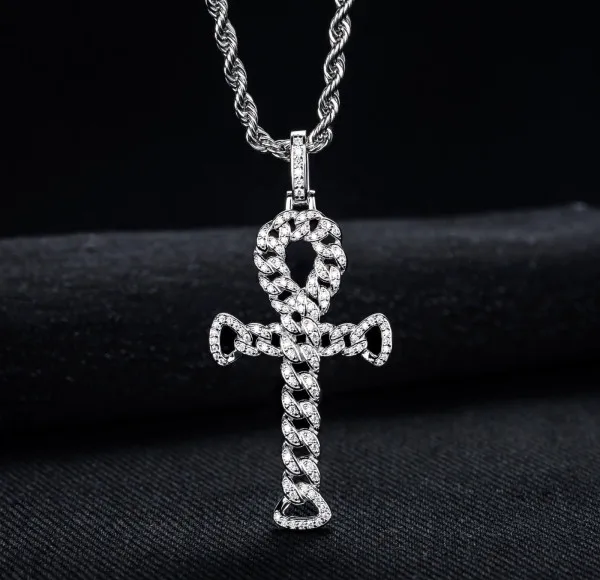 

HanYu S925 Silver Egyptian Ankh Cross Men's Pendant Necklace Accessory