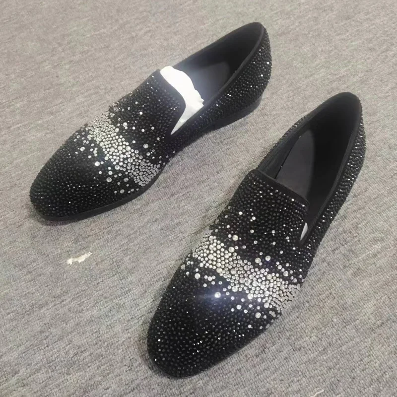 New Stylish Shining Rhinestone Loafers For Men Fashion Suede Shoes Man Dress Shoes Luxury Slip On Party And Wedding Shoes