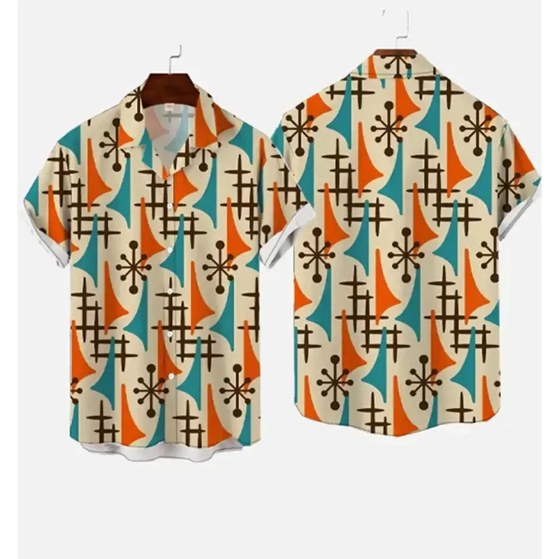 Camisas Vintage com Estampa Havaiana, T-shirt Casual com Gola, Manga Curta, Tops Y2K, Blusa Oversized com Botões para Mulheres