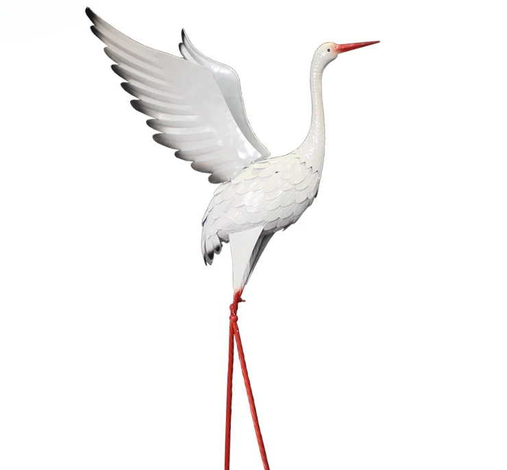 Pastoral Iron Art Red Crowned Crane Garden Decor Simulation Egret Outdoor Decoration Bird Home Decoration Crane Wedding Decor