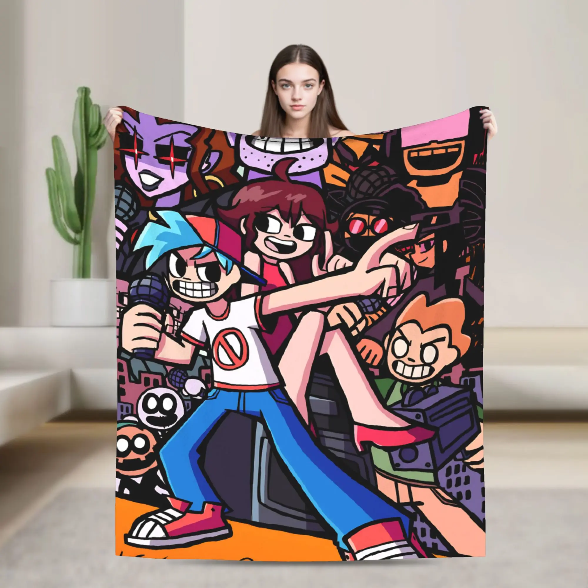 Soft Blanket Picnic FNF Bad Time Trio Friday Night Funkin Throw Blanket  Flannel Bedspread For Home Decor Funny Sofa Bed Cover