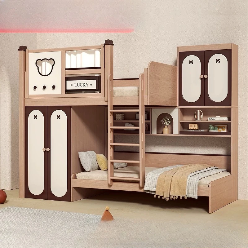 

All solid wood children's staggered upper and lower Edinburgh dislocated Bunk Parallel Wardrobe c