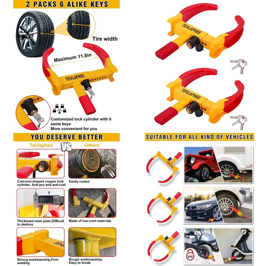 

Wheel Lock Set, Trailer Security Adjustable Anti Theft Trailer Wheel Lock for Car Camper Trailers SUV Boat Motorcycle Great Det
