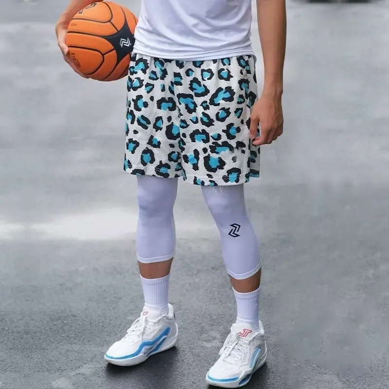Leopardenmuster Herren Mesh-Sportshorts Atmungsaktiv mit Kordelzug Lose Athletische Basketball Fitness Training Freizeit Streetwear Shorts – Detail 7
