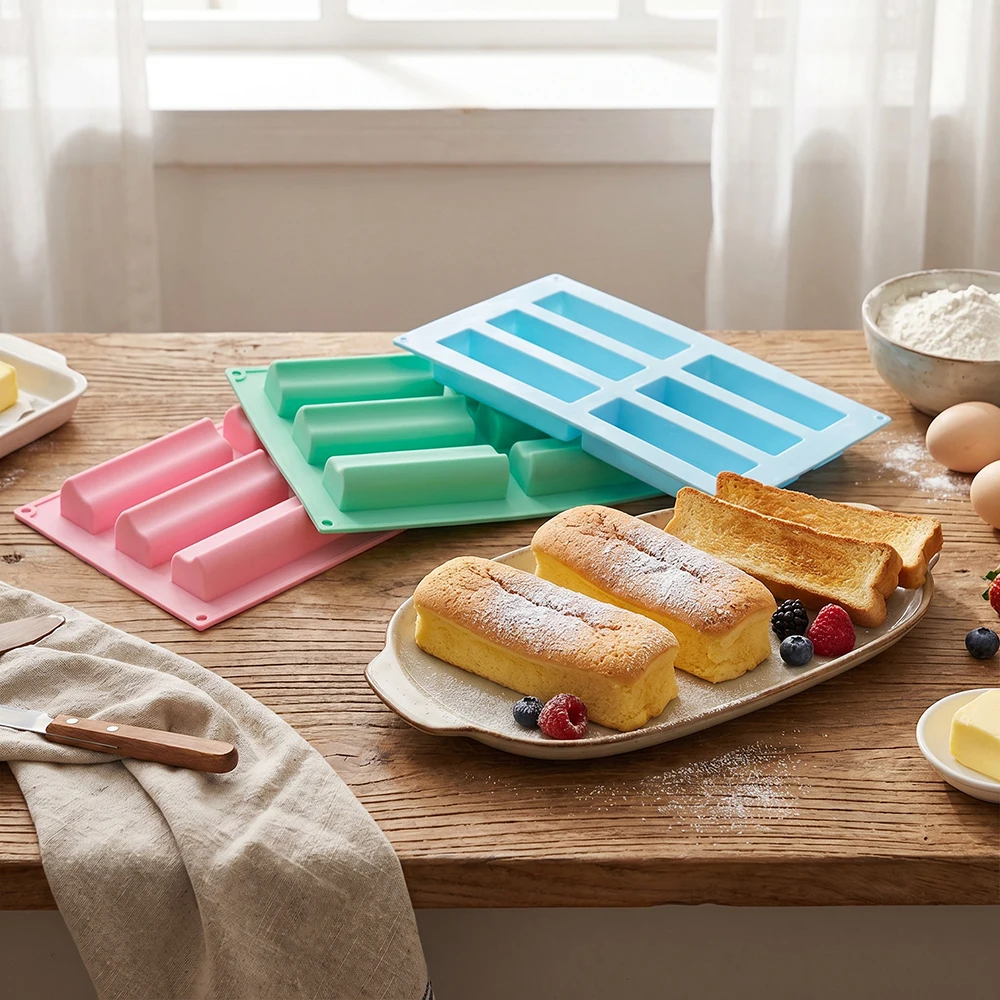 6-cavity groove tube cake tray, non stick silicone baking mold, suitable for cupcakes, donuts, corn bread, brownies, jelly
