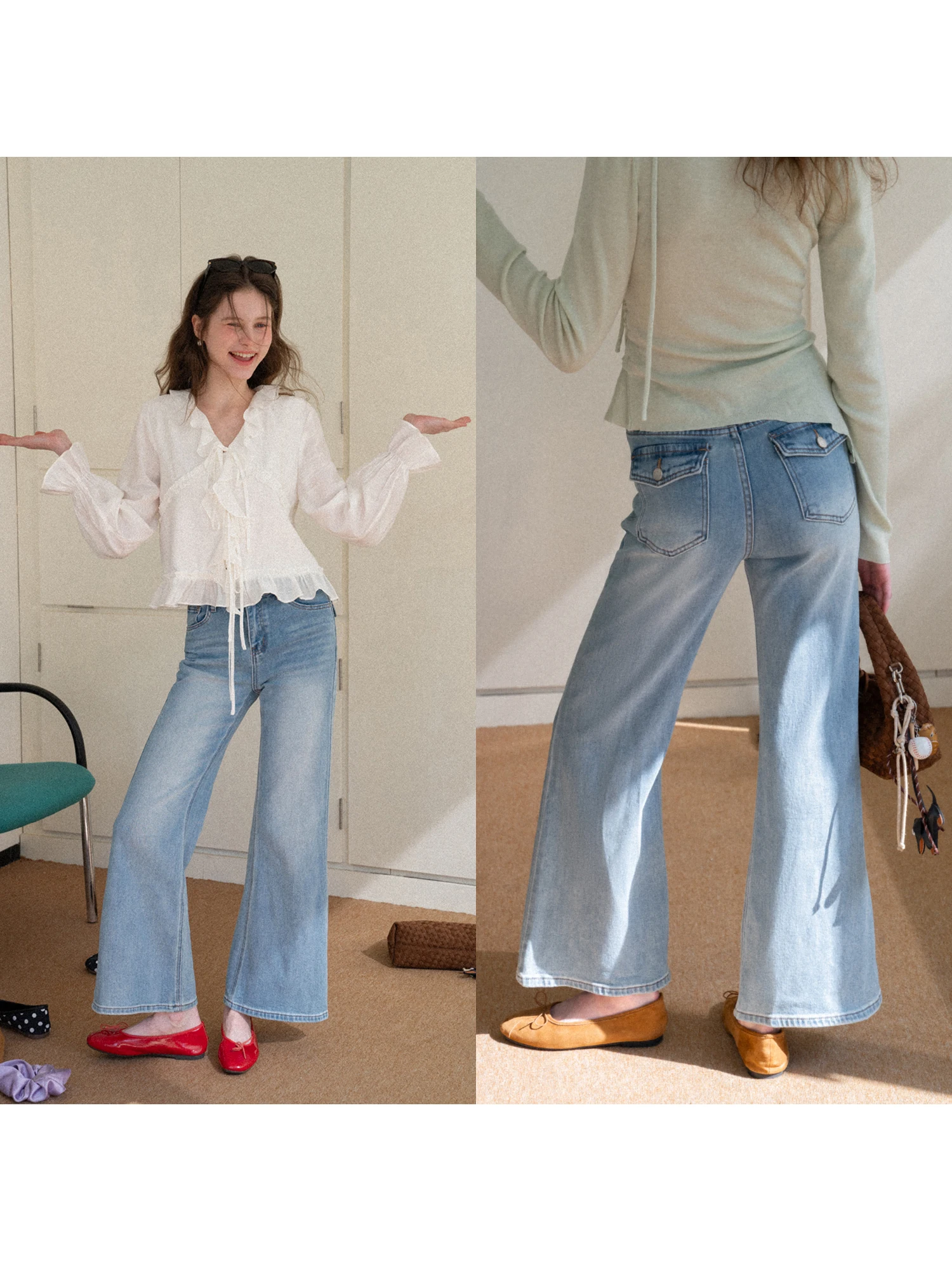 

Casual High Waist Wide Leg Jeans Women's Spring Season Loose Slimming Commuting Ele Long Pants Versatile Simple Design
