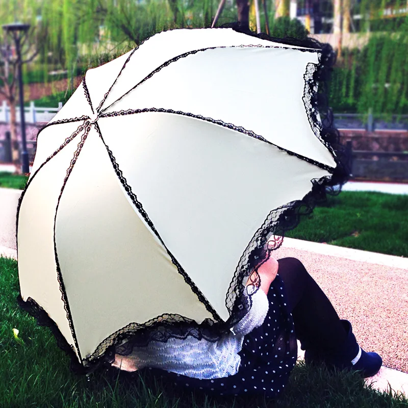 Woman Lace Rain Umbrella 3 Fold Wind Resistant Anti-UV Travel Female Parasol Fashion Sun Protection Windproof Sunshade Gift