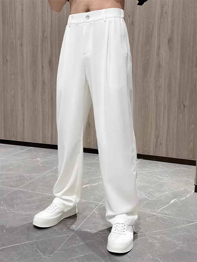 

Naples Men's Straight Leg White Ice Silk Quick Dry Summer Long Trousers Cool Style Casual Fashionable Wide Leg Pants