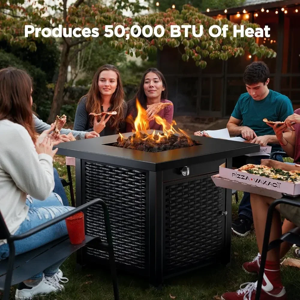 

32 Inch Propane Fire Pit, CSA-Listed Outdoor Gas Fire Pits 50,000 BTU Steel Fire Pit Table with Lid, Add Warmth and Ambience to