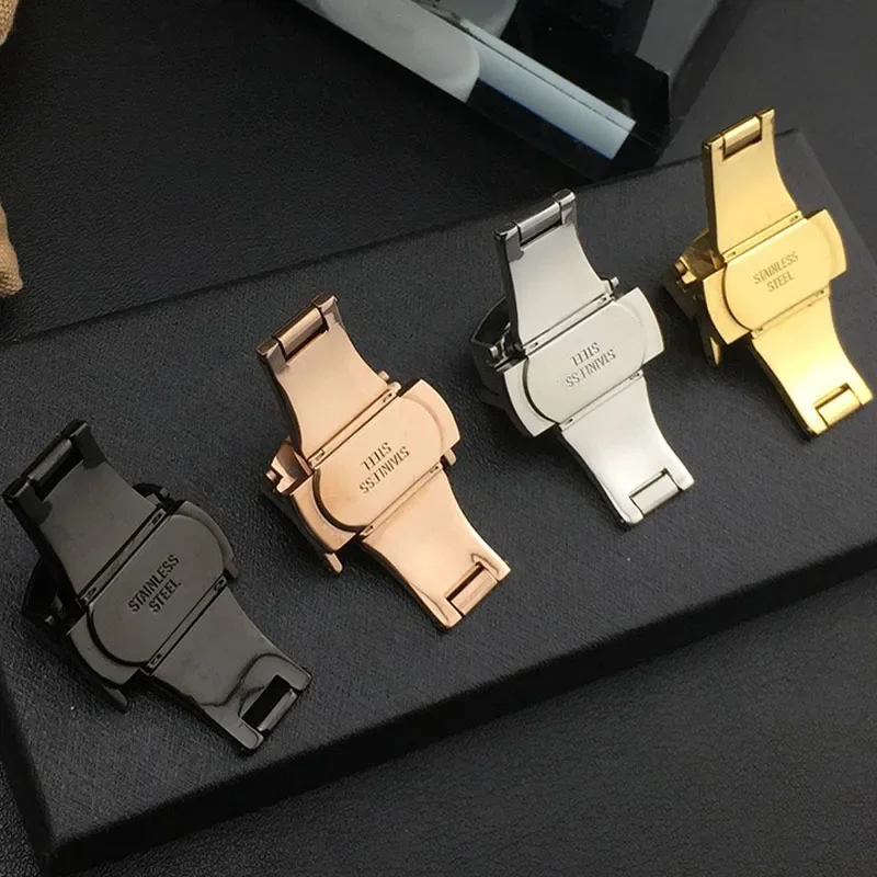 Fibbia a farfalla 12mm 14mm 16mm 18mm 20mm 22mm Cinturino in acciaio inossidabile Pulsante Matte Doppia pressa Chiusura pieghevole deployante