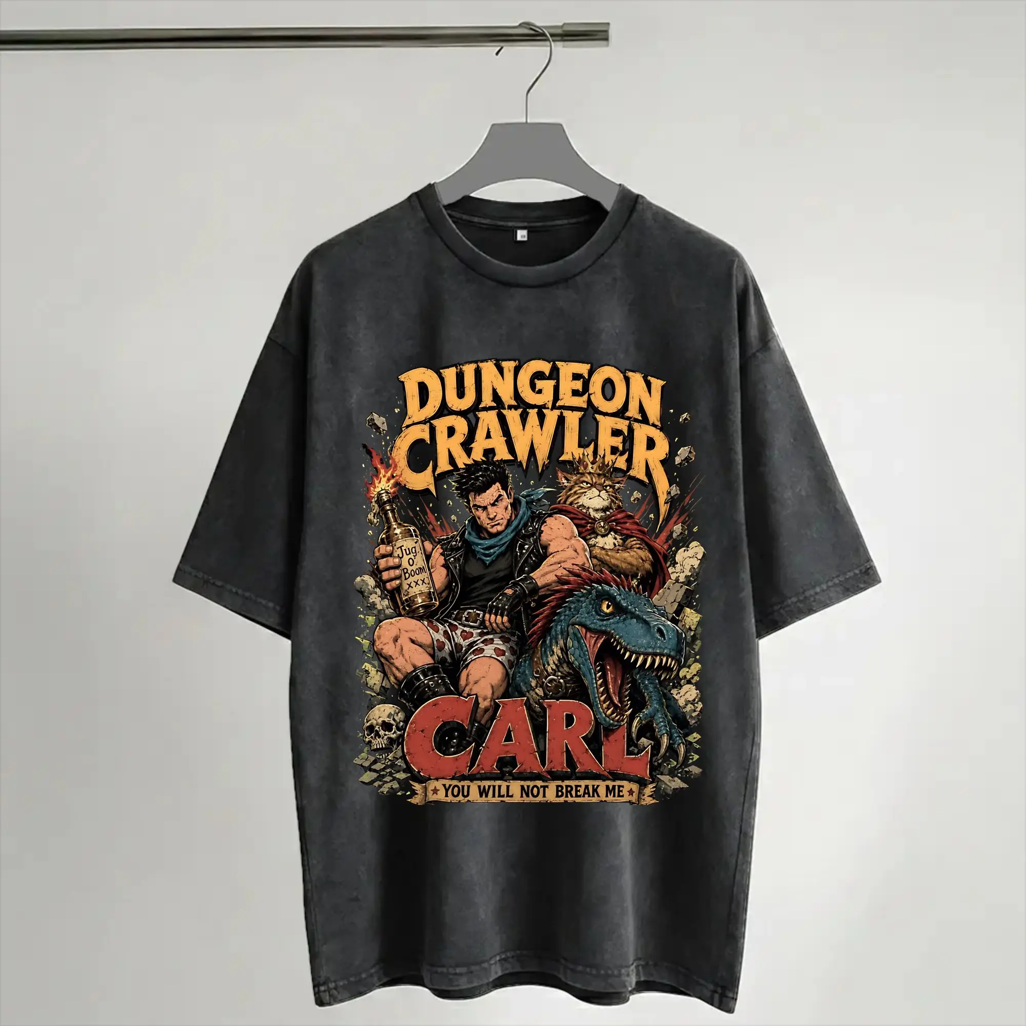 Carl And The Princess Donut and Mongo Dungeon Crawler Carl  Apparel Washed T Shirts for Men Women Streetwear Hip Hop T-Shirt