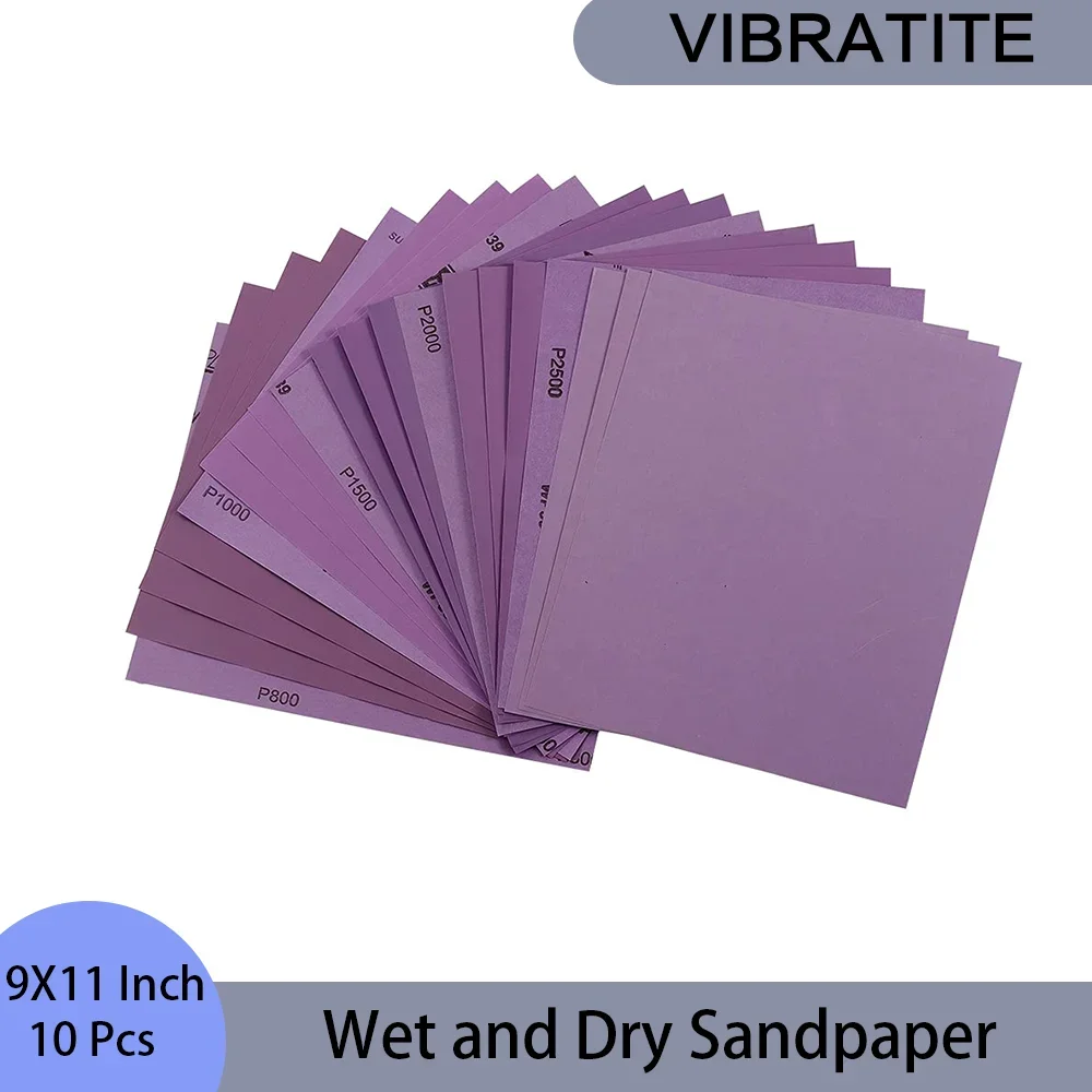 

9 x 11 Inch Wet and Dry Sandpaper 10 Pcs Assorted 60-2500 Grits Alumina Abrasive Sanding Sheets for Wood Metal Sanding Polishing