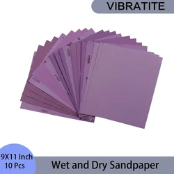 9 x 11 Inch Wet and Dry Sandpaper 10 Pcs Assorted 60-2500 Grits Alumina Abrasive Sanding Sheets for Wood Metal Sanding Polishing