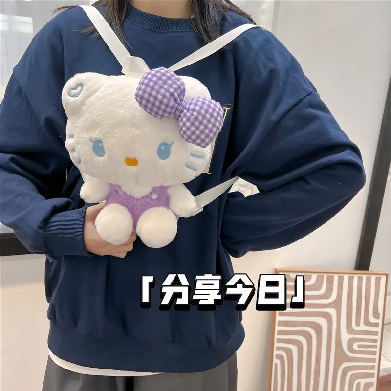 Kawaii Sanrioed Hello Kitty Cute Plush Doll Backpack Cartoon Kuromi Cinnamoroll High Capacity Shoulder Bag Kids Festival Gift