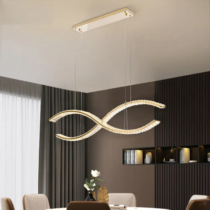 

Light luxury restaurant chandelier creative double wave designer modern simple dining room bar bar crystal lamp
