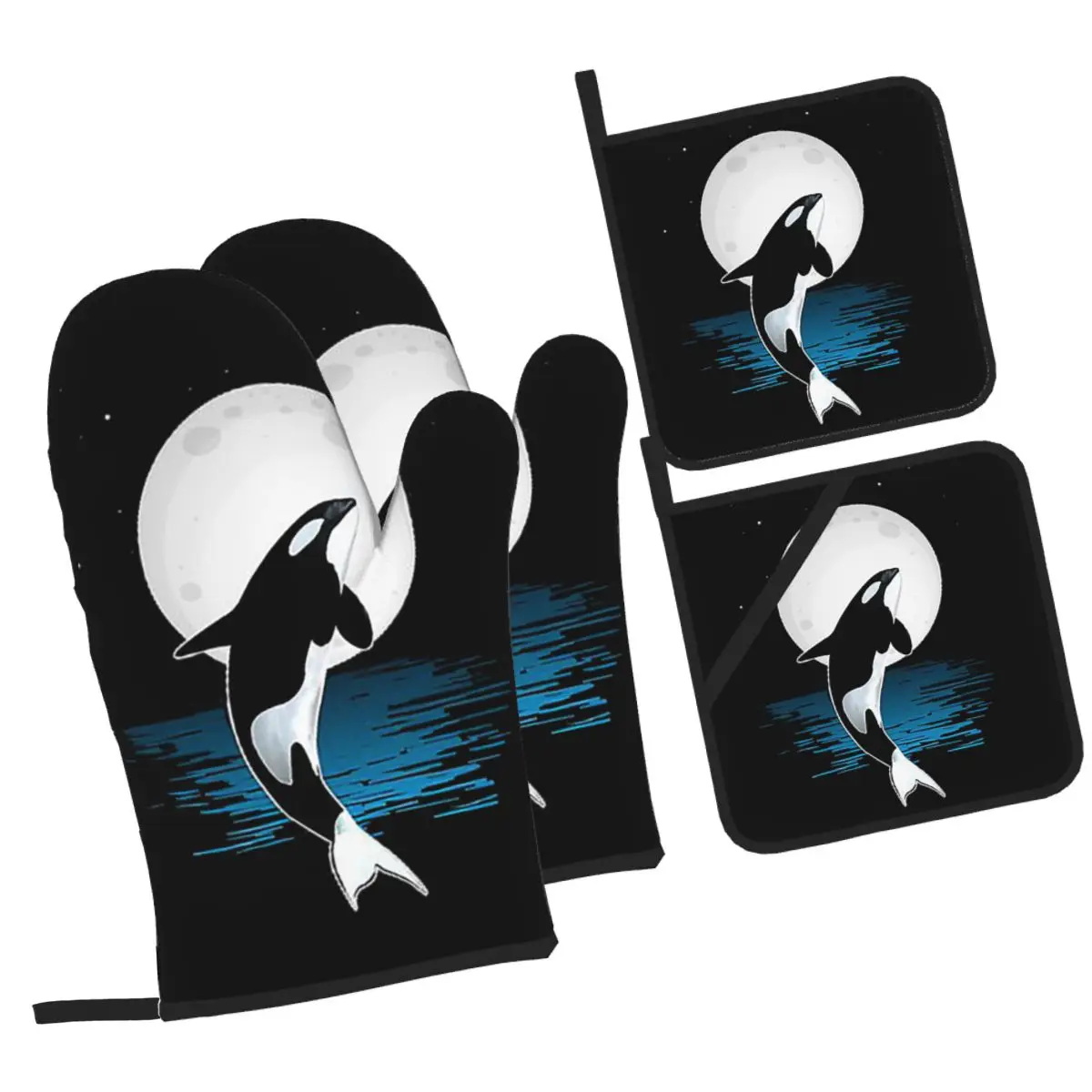 

Футболки Orca Aquatic Sea Ocean Top Tees Killer Whale, рукавицы для духовки и держатели для кастрюли, наборы из 4 перчаток для выпечки, кухни, приготовления пищи, гриля