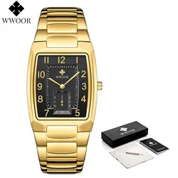 WWOOR 2024 New Design Square Watch For Men Top Brand Luxury Business Stainless Steel Gold Quartz Wrist Watches Relogio Masculino