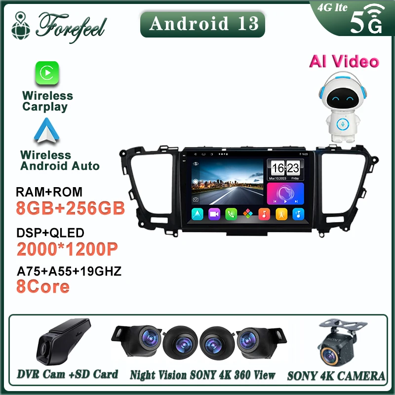 

For Kia Carnival YP Sedona 2015-2020 Android 13 Screen TV Multimedia Auto Radio Navigation Stereo Player Dash Cam WIFI