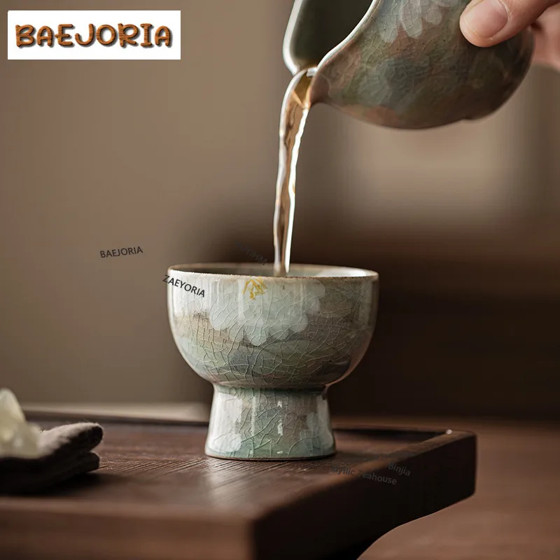 BAEJORIA 65ml Hand-painted Daisy High Footed Teacup Japanese Tea Bowl Mug Tea-tasting Fragrance Cup Jianzhan Master Cups Teaware