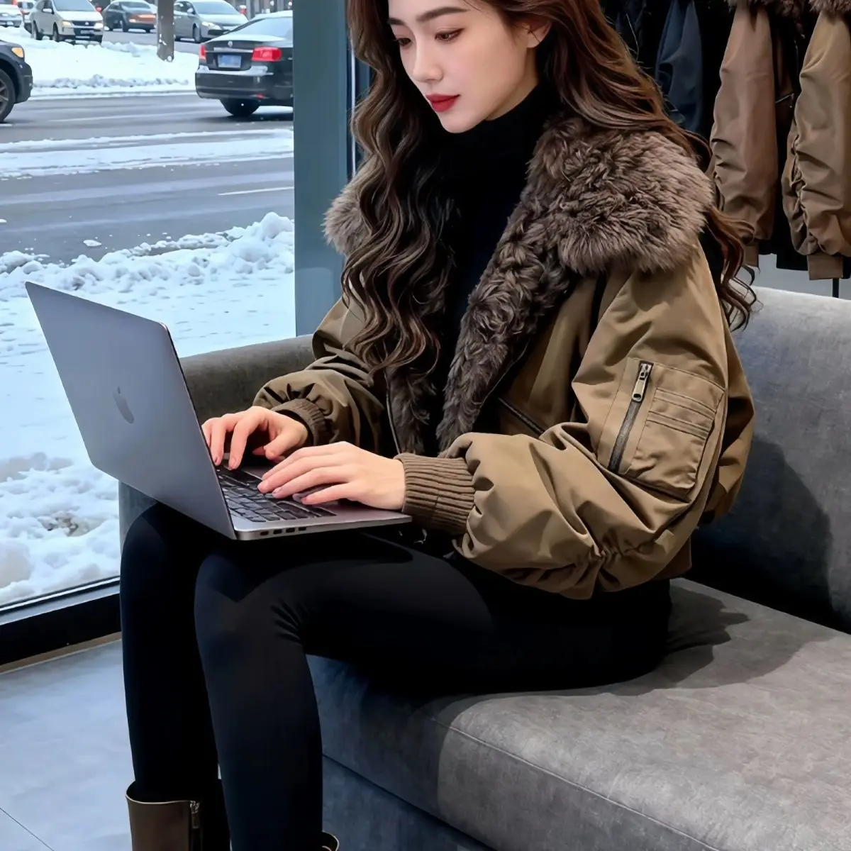 Brown Fur Collar Tooling Cotton Clothes Women's Short Winter New Loose Ttemperament Thickened And Thin Non-Collision Chic Coat