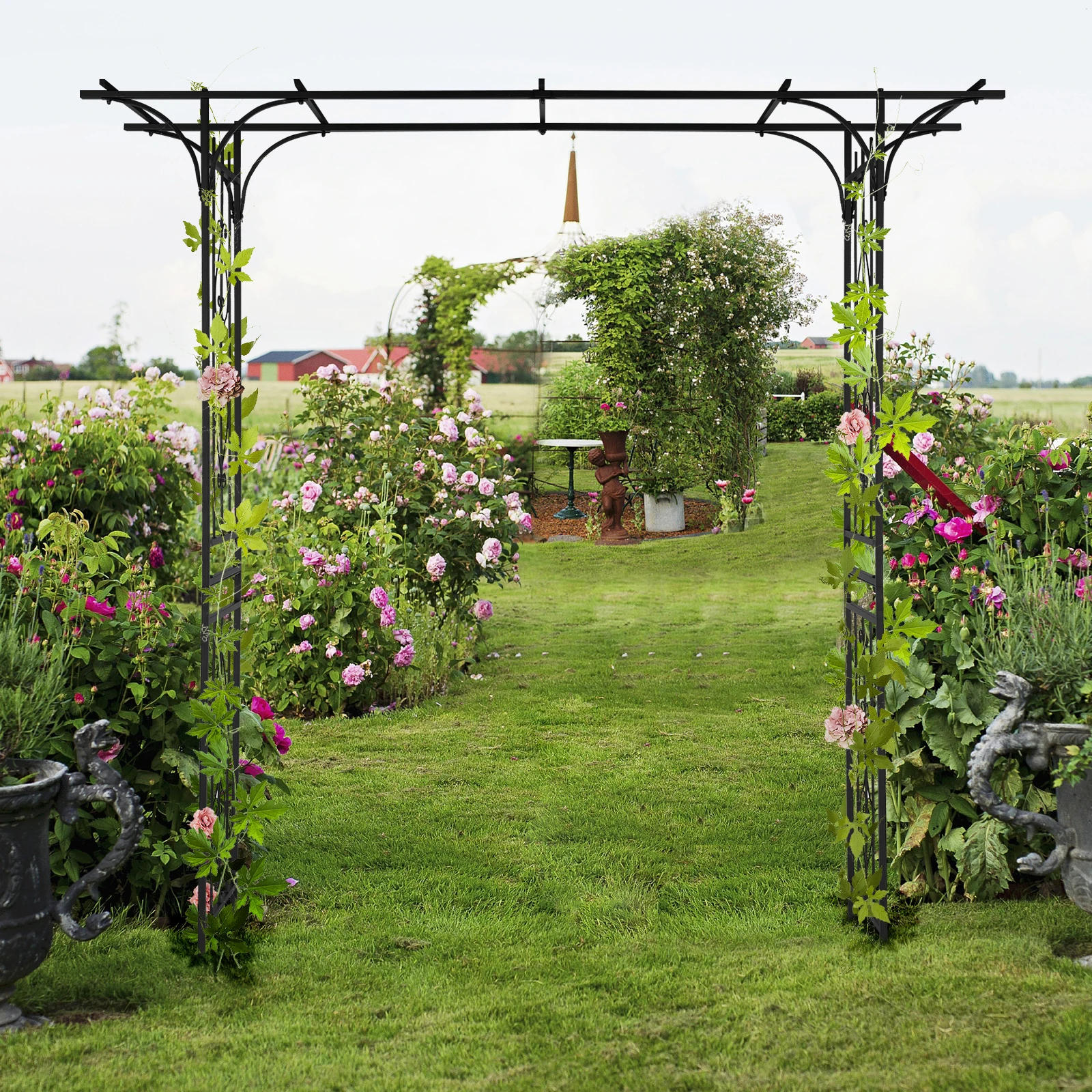 206*41*216cm Iron 16mm Tube Flat Top Courtyard Iron Arch Black, Powder Coating Add Style To Any Backyard Or Garden