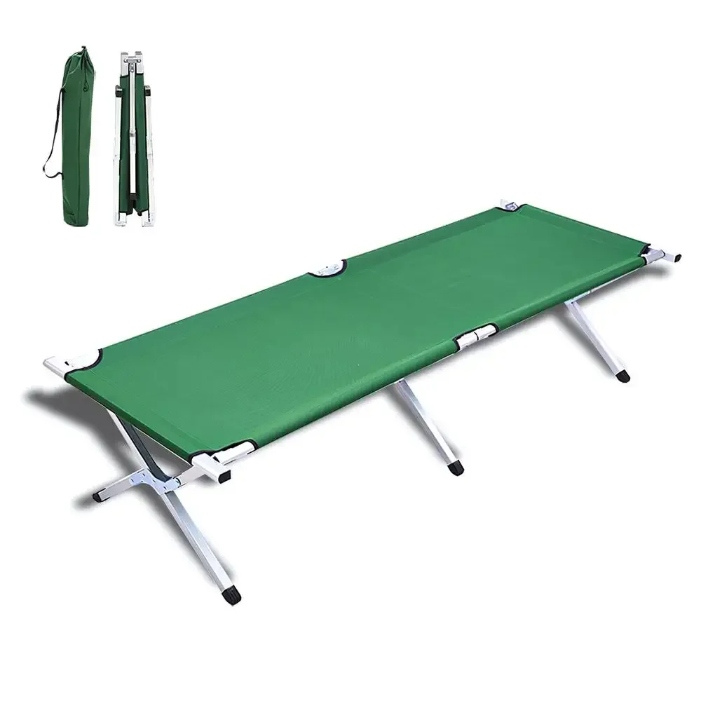 Portable Folding Camping Cot Lightweight Travel Bed with Storage Bag Outdoor Adult Kids Teen Cot Green Steel Frame Waterproof