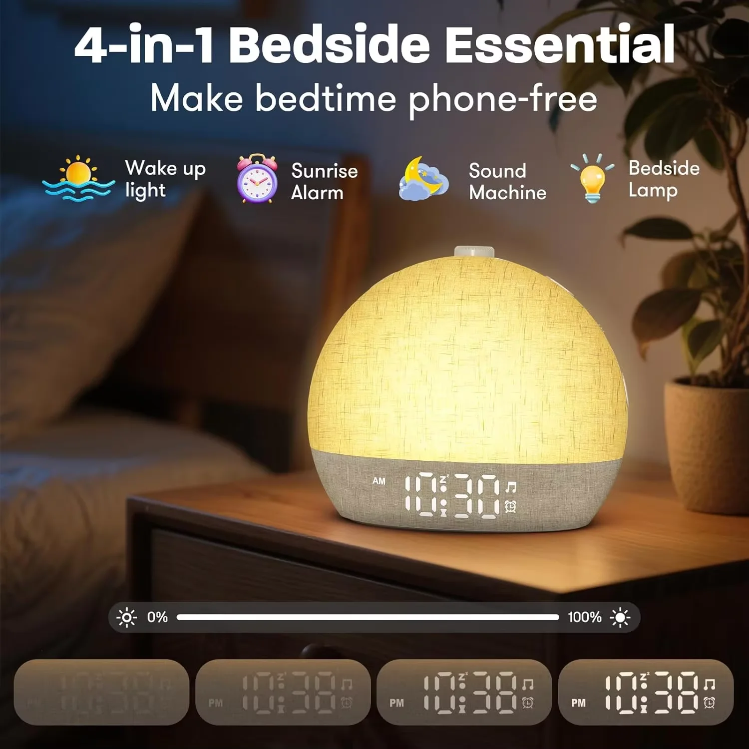 Wake Up Light Sunrise Alarm Clock,White Noise Sound Machine,with 30 Soothing Sounds Dimmable 12 RGB Ambient Light for Home Decor