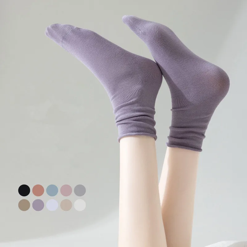 Summer Thin Solid Color Socks Breathable Elastic Velvet Nylon Soft Socks Colorful Fashion Simple Socks Women Calcetines