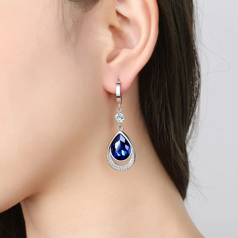 925 Sterling Silver Jewelry Oval Gemstones Water Drop Shaped Earrings for Women Emerald Sapphire Zircon Engagement Ear Drops