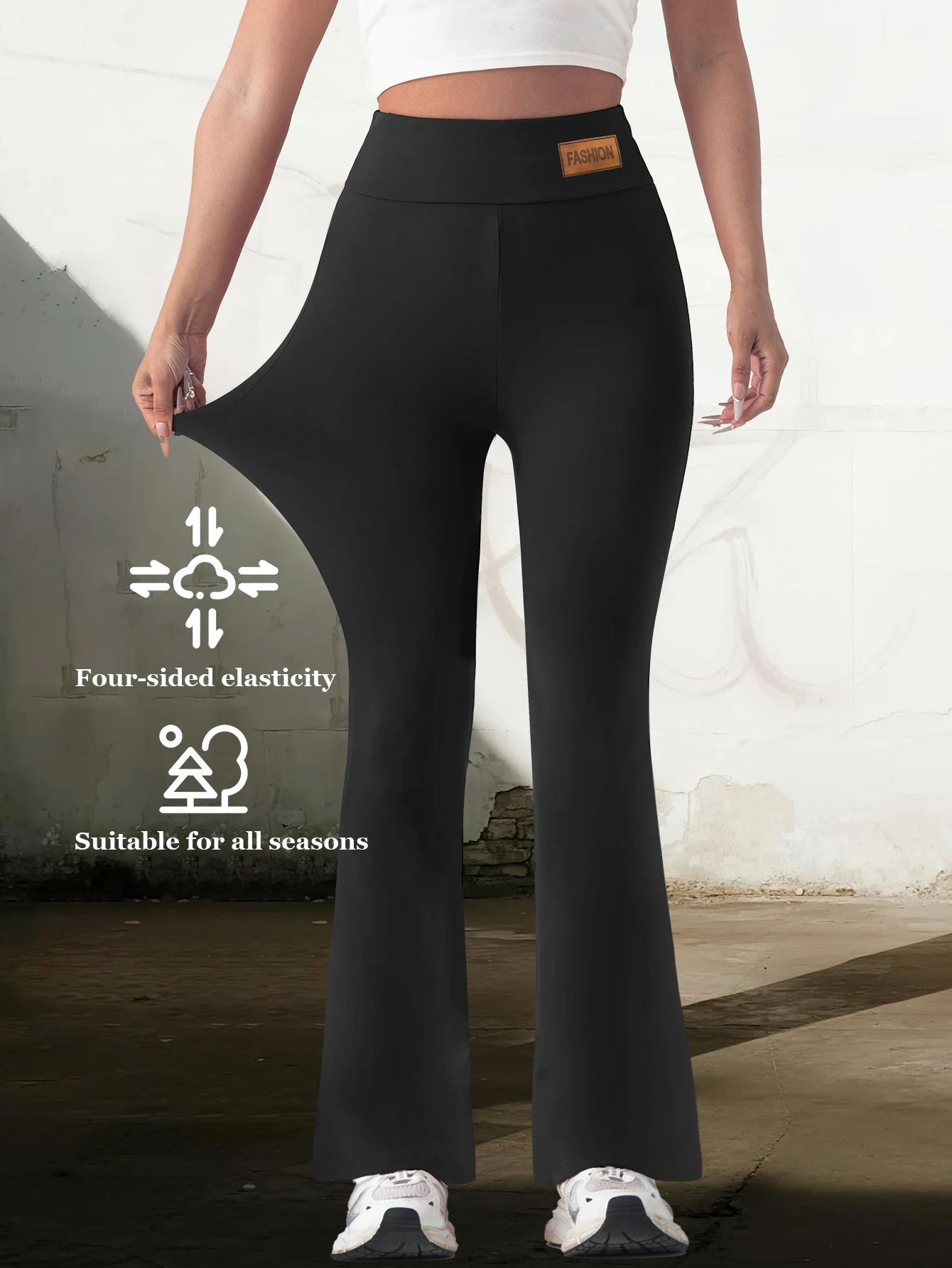 

Женские расклешенные брюки с высокой талией и эластичной резинкой на талии в стиле Y2K, эластичные, элегантные, однотонные, повседневная одежда, универсальная