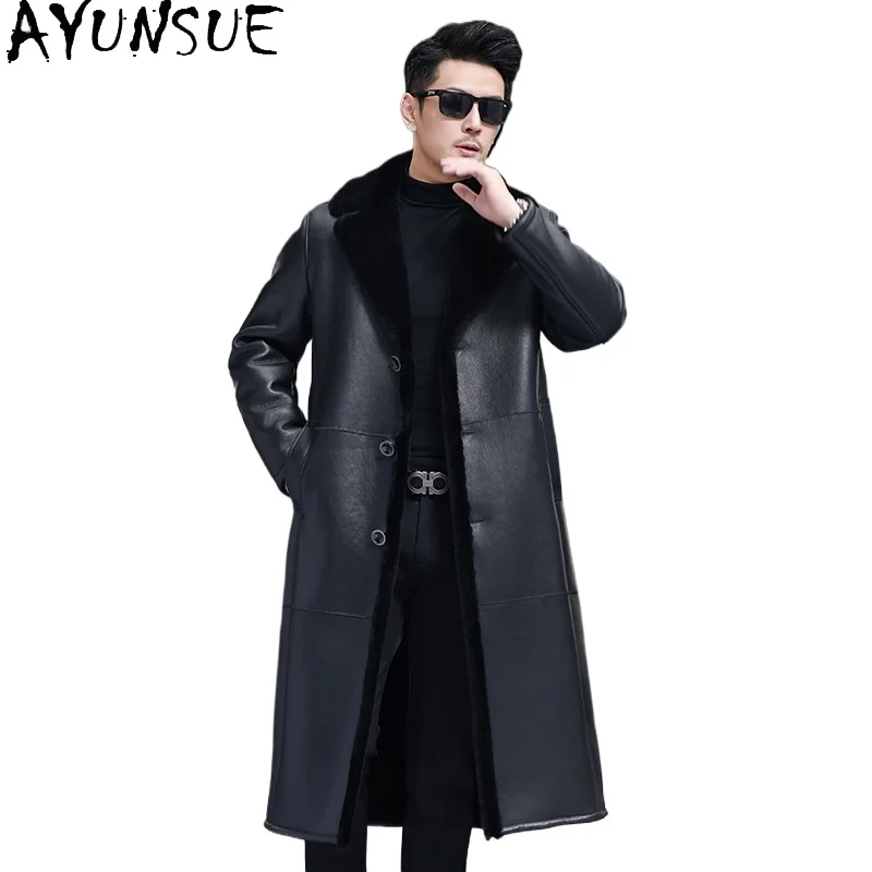 

AYUNSUE Luxury Natural Fur Coat Man Winter Warm Long Genuine Sheepskin Leather Jacket Men High-end Fur Coats Abrigo Piel Hombre