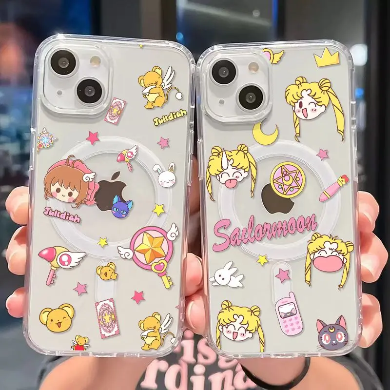 Cute Anime Magsafe Magnetic Phone Case for S-Sailors Moons iPhone 16 15 14 13 12 11 8 7 Plus Pro Max X XR XSMax Soft Tpu Cover