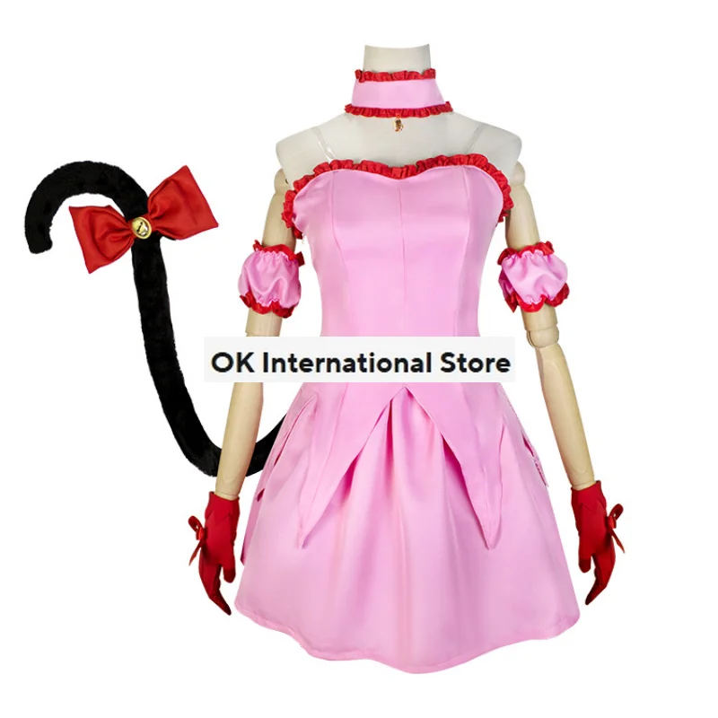 Pink Strawberry Ichigo Momomiya Cosplay Costume Womens Girls Pink Dress with Cat Ears and Tail Cute Cat Cosplay for Comic Con