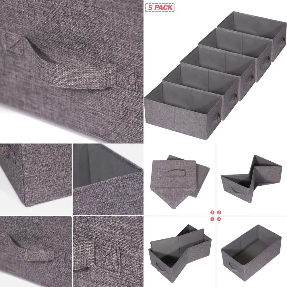 

Gray Fabric Collapsible Storage Bins with Handles for Home, Office, and Clothing Organization, Large