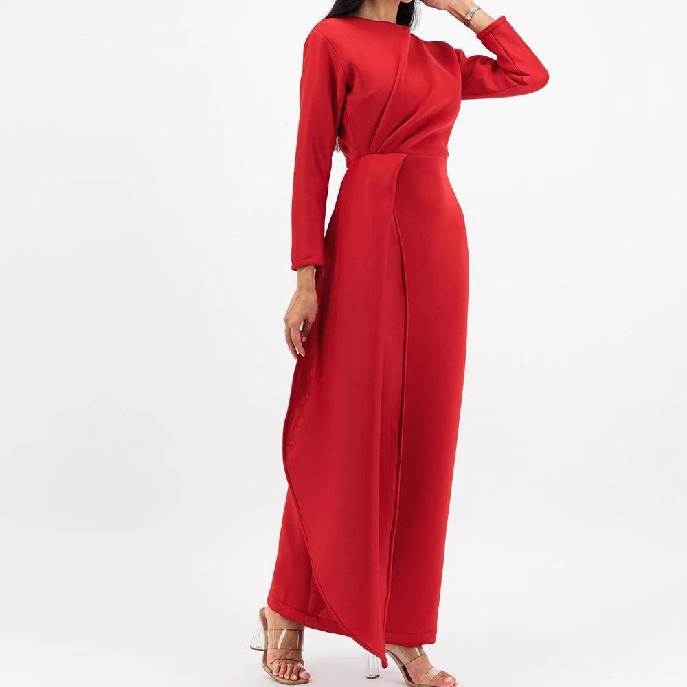 Formal Off the Shoulder Jersey Evening Dresses Temperament Straight Ankle Length Crew neck 3/4 Sleeves Bespoke Occasion Gowns