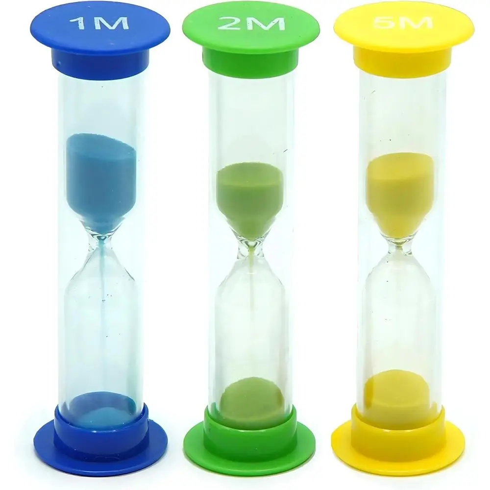 Set of 3 Mini Acrylic Sand Timers: 1, 2, and 5 Minutes for Classroom, Home, and Kids' Rooms
