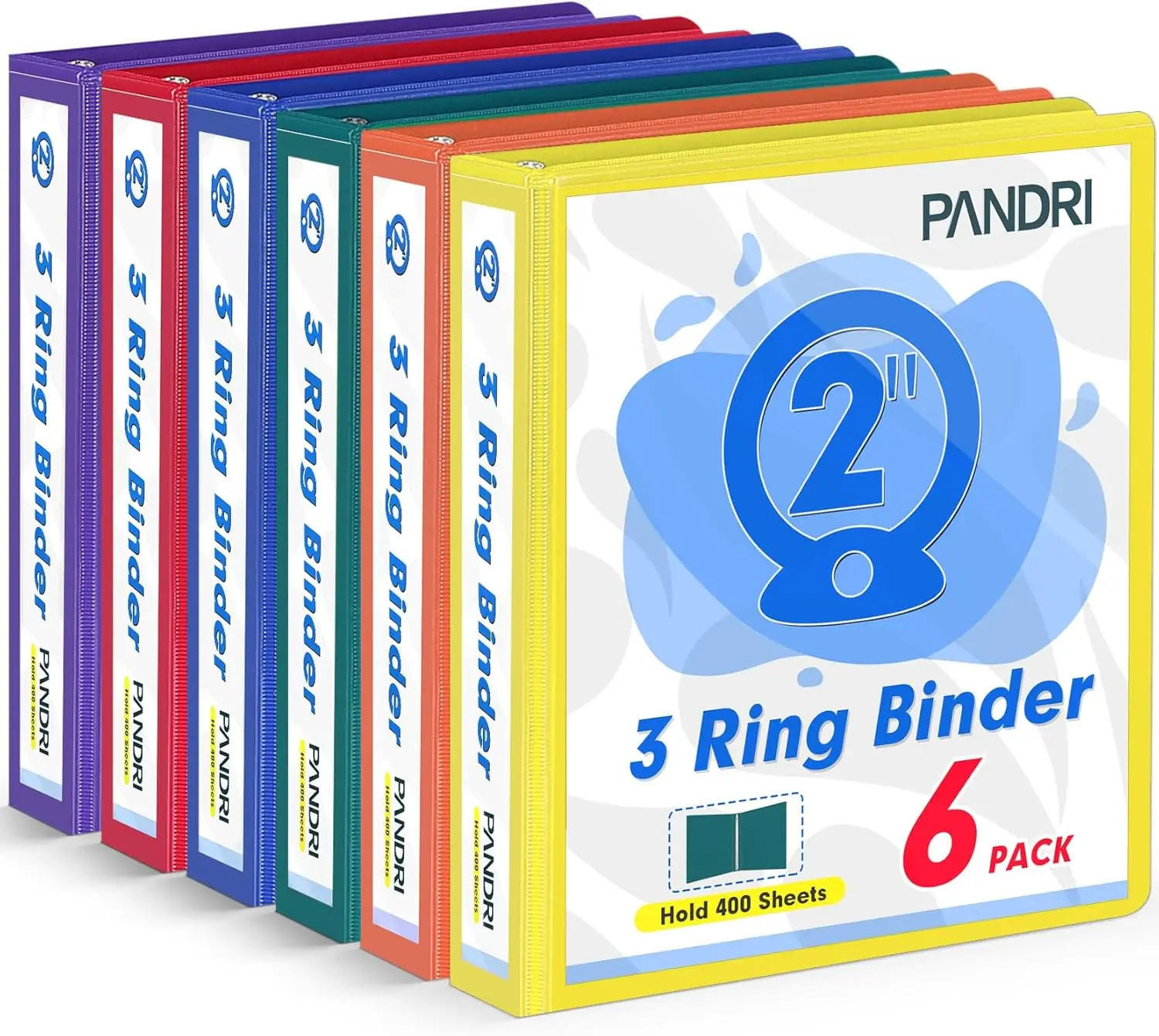 

6 Pack 2 Inch 3 Ring Binder, Letter Size 8.5x11, Assorted Colors with 2 Pockets
