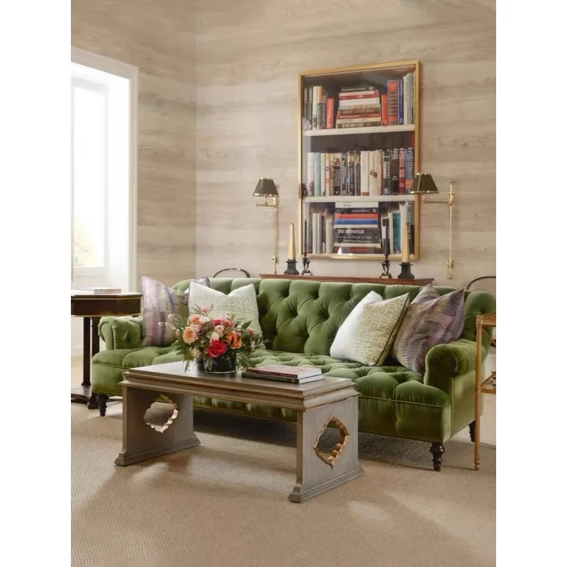 French retro style light luxury fabric olive green living room family three-person pull-up sofa apartment B & B small apartment