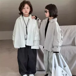 2025 New Spring Kids Blouse Fashion Boy Girl Children Cool Simple Style Long Sleeve Retro Cool Handsome