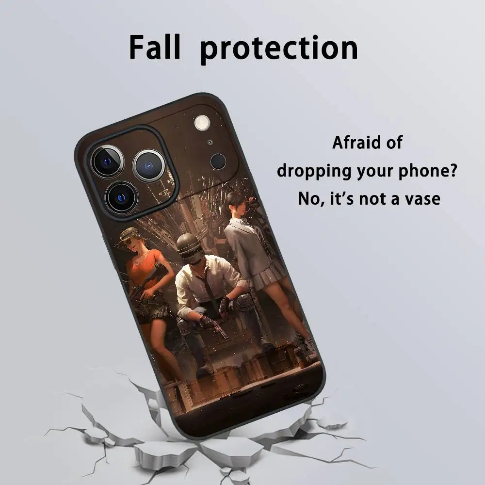 لعبة فيديو P-PUBG Battlegrounds جراب هاتف آيفون 17 16 15 14 13 12 11 Pro Max Plus Mini أسود متجمد لينة شل Funda