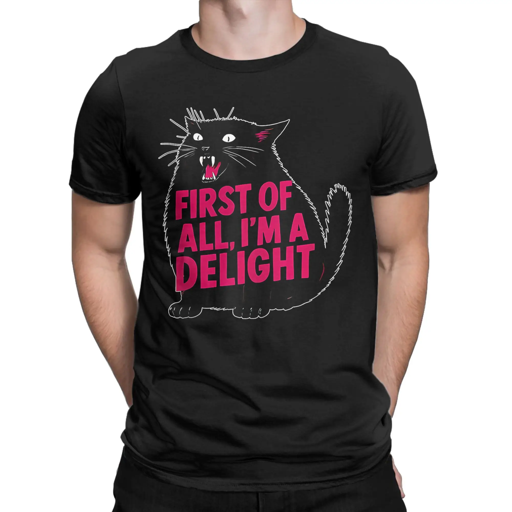 First of All I'm a Delight Roaring Black Cat Men T Shirt Hipster Tee Shirt Short Sleeve O Neck T-Shirt Cotton Birthday Gift Tops