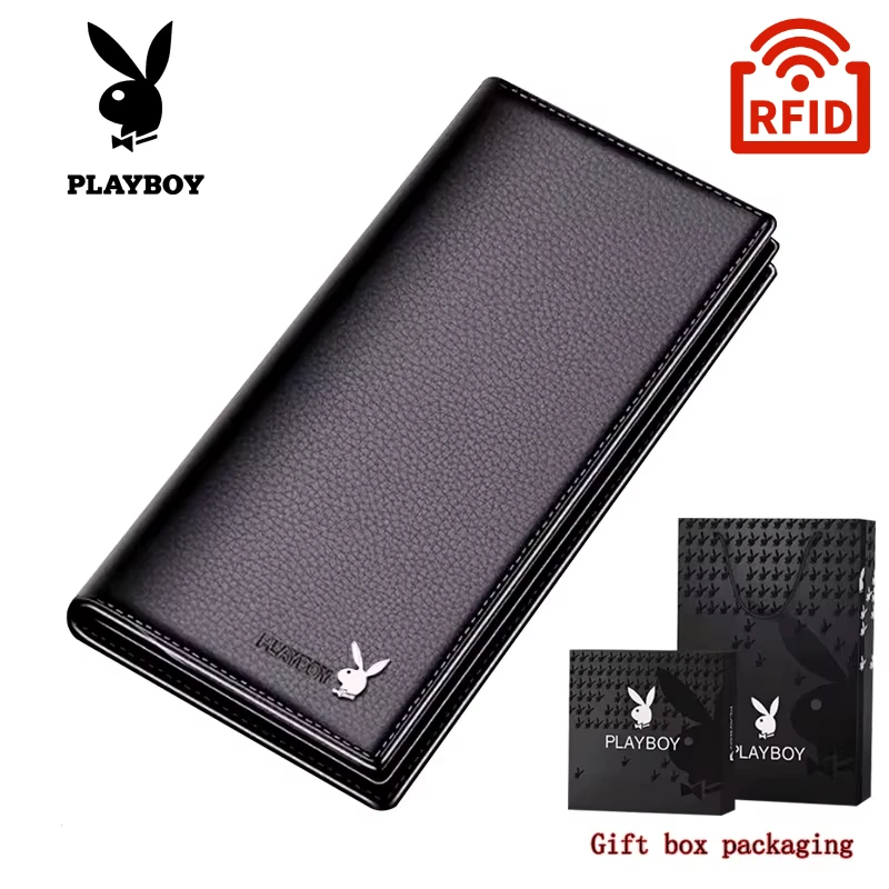 

PLAYBOY Men's Wallet Long Zipper Leather Large Capacity Thin Leather Wallet Card Bag RFID Protected Wallet