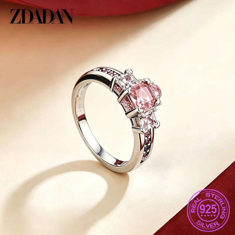 Zdadan 925 Silber quadratische rosa Zirkon ringe für Frauen Mädchen Modeschmuck – Detail 1
