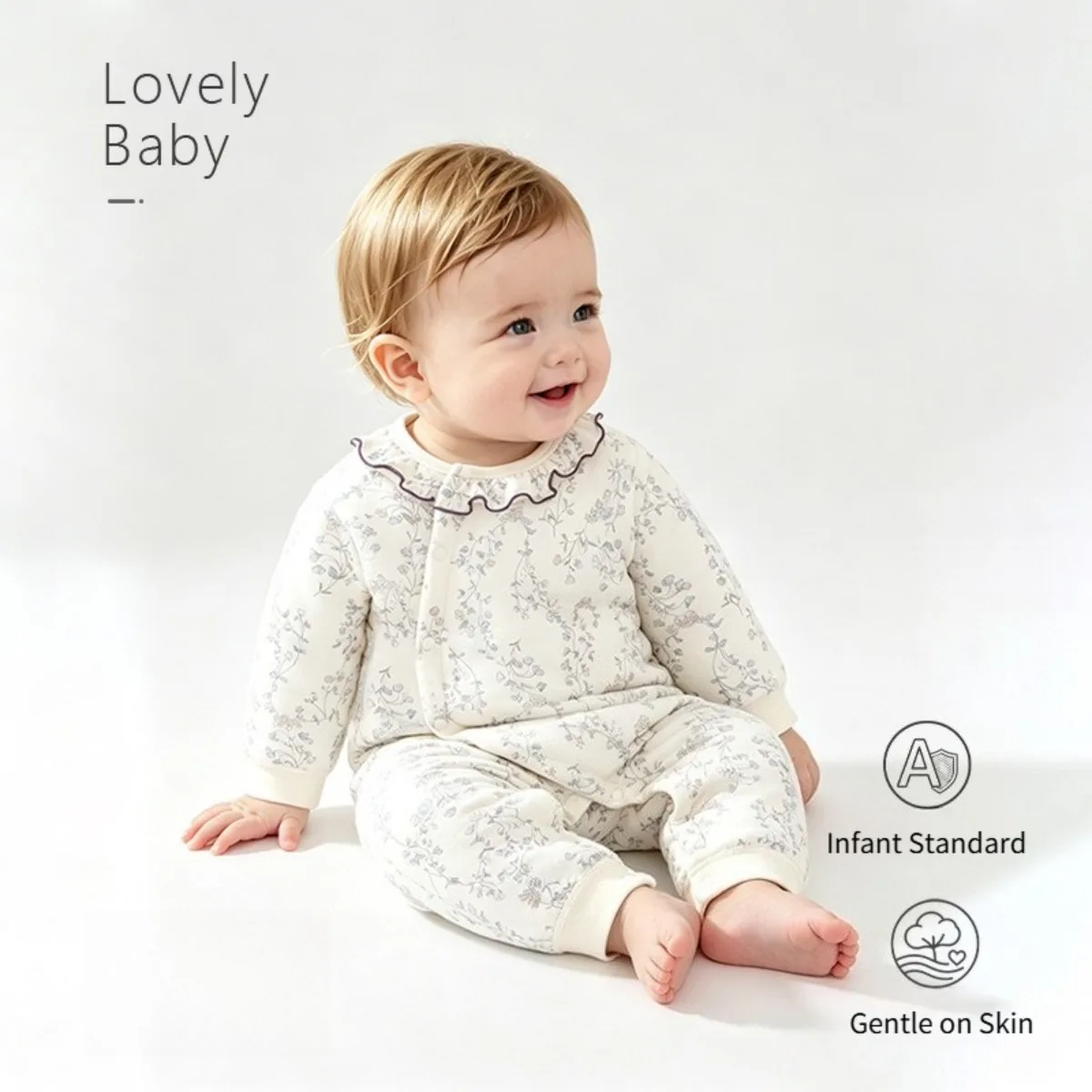 Soft Cotton Baby Romper Side Snaps Long Sleeve Onesie for Autumn Winter Nebworn Infant Jumpsuit Unisex 6-18M Lightly Quilted
