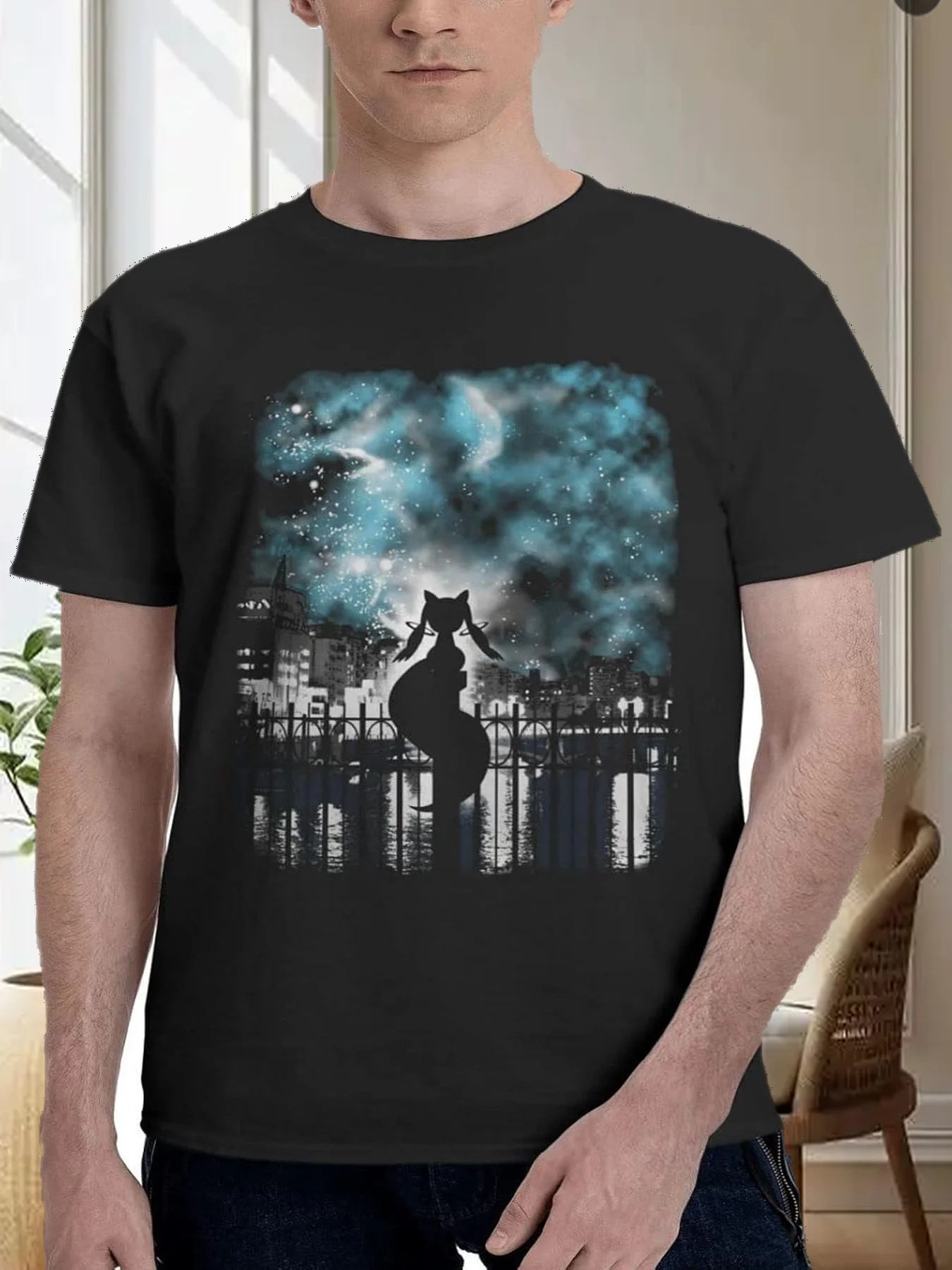 Camiseta con estampado 3D de Anime Puella Magi Madoka Magica, ropa de manga corta para hombre, camiseta negra de moda de verano