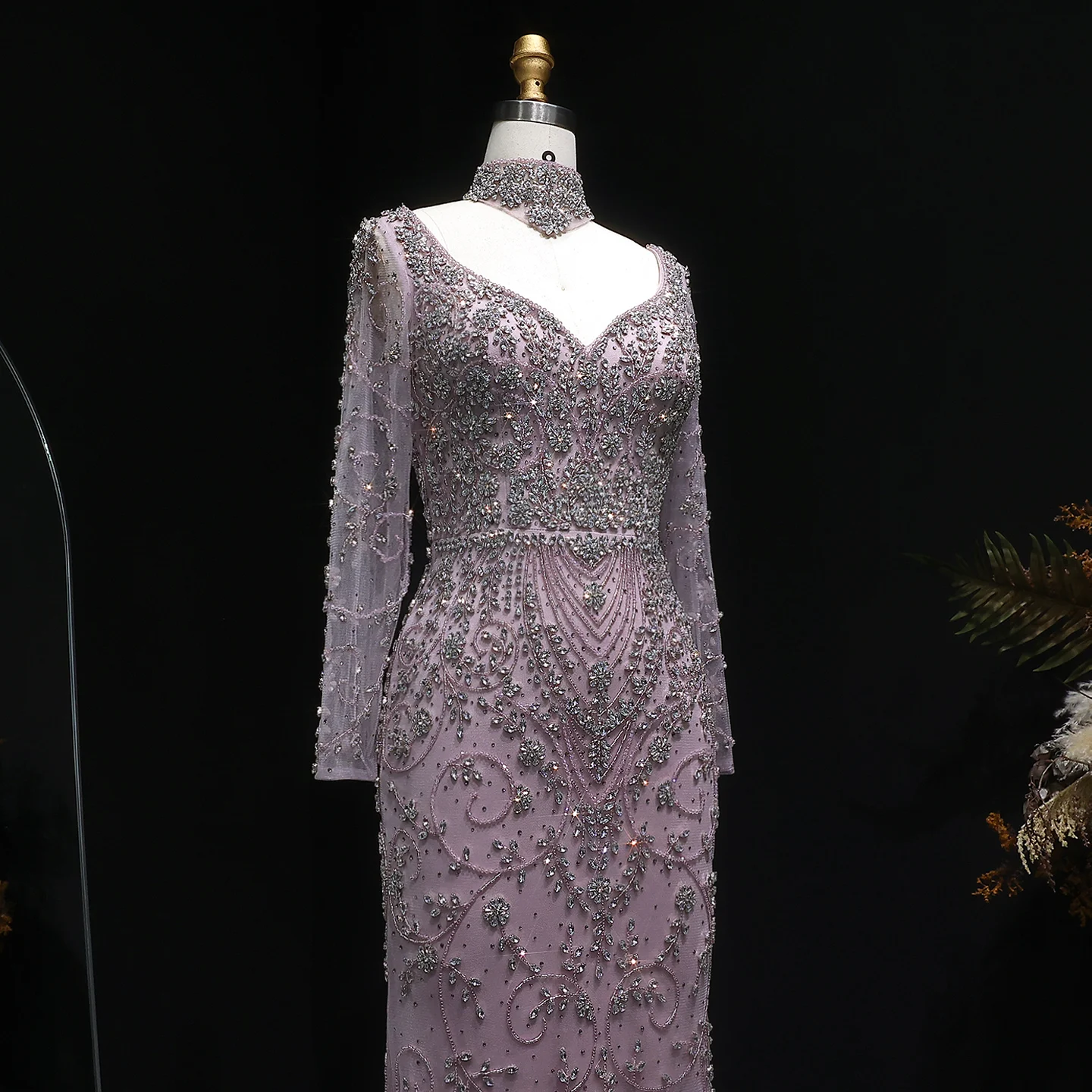 Sharon Said Luxuriöses Arabisches Dubai Rosa Meerjungfrauenkleid mit Langen Ärmeln, Perlenbesetztes Formelles Abendkleid für Hochzeit, Party, Ball, SS181 Maßanfertigung – Detail 10