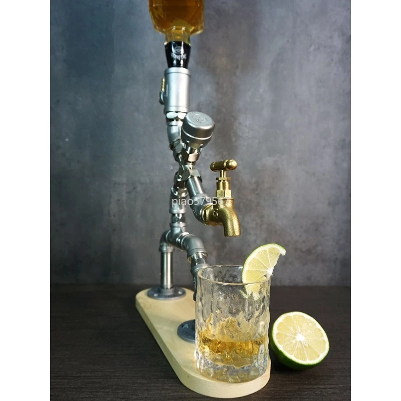 Stainless steel water pipe creative personality cafe bar counter retro decoration ornament wine rack wine dispenser