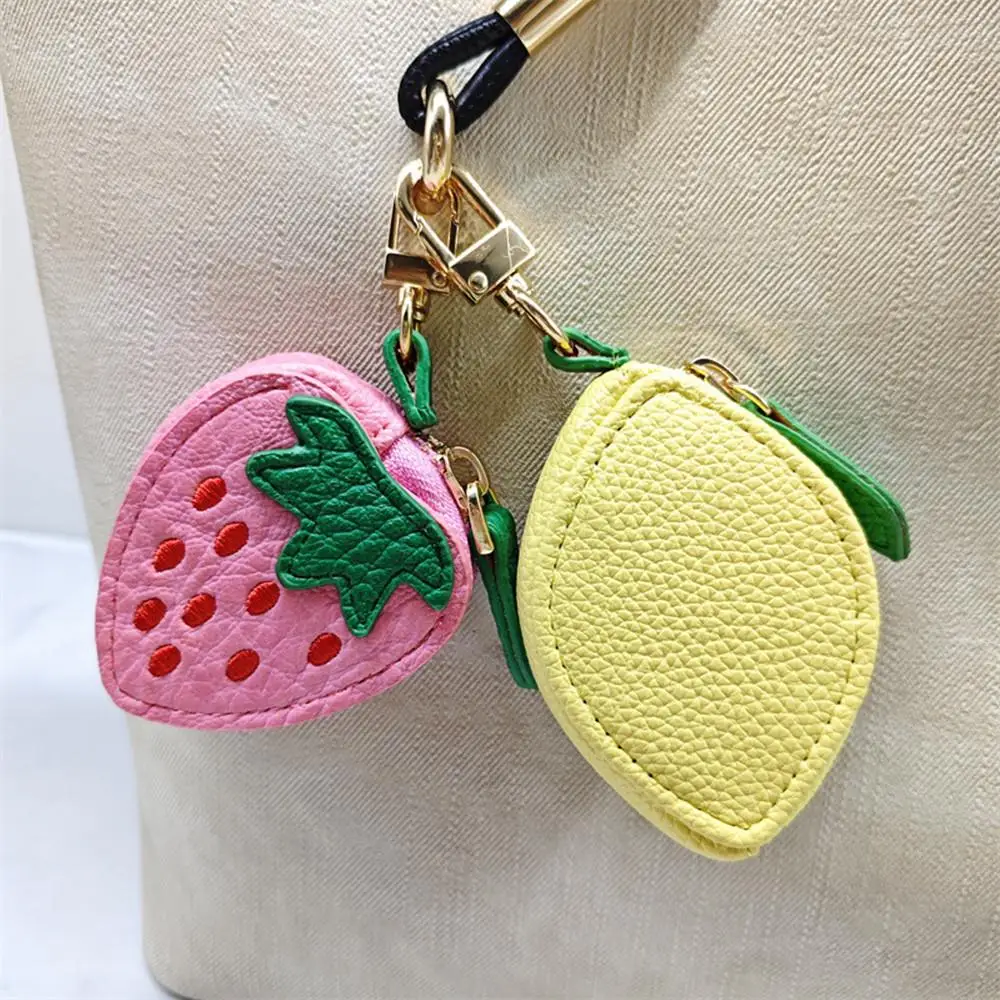 

HOT Lemon Strawberry Mini Fruit Charm Coin Purse Sweet Cute Wallet Gift For Women Creative Genuine Leather Key Chain Bag Pendant